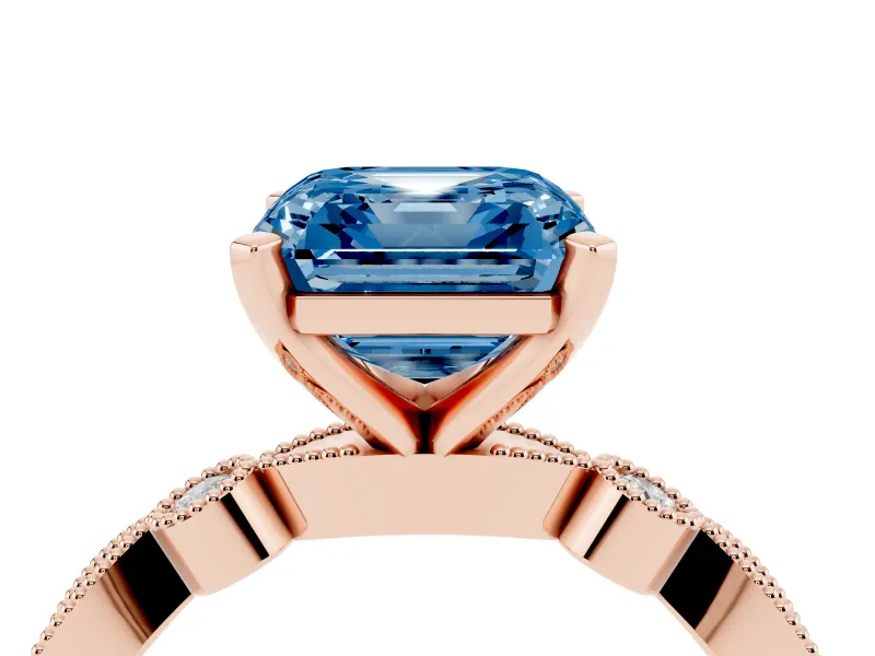 Asscher Cut Vintage Milgrain Engagement Ring Setting for a Fancy Blue Lab-Grown Diamond | Rose Gold