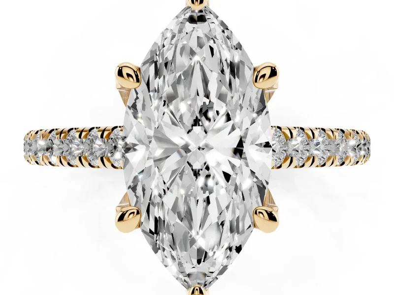 Marquise Hidden Halo Pave Engagement Ring Setting | Claw Prongs | Yellow Gold