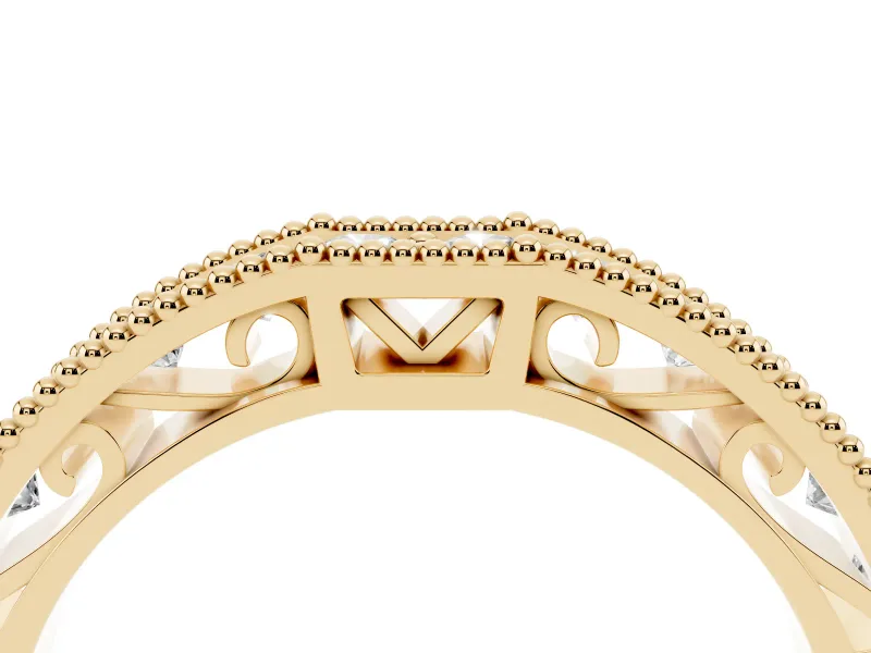 Round Diamond Pavé Chevron Band Set in Yellow gold with Milgrain Edges