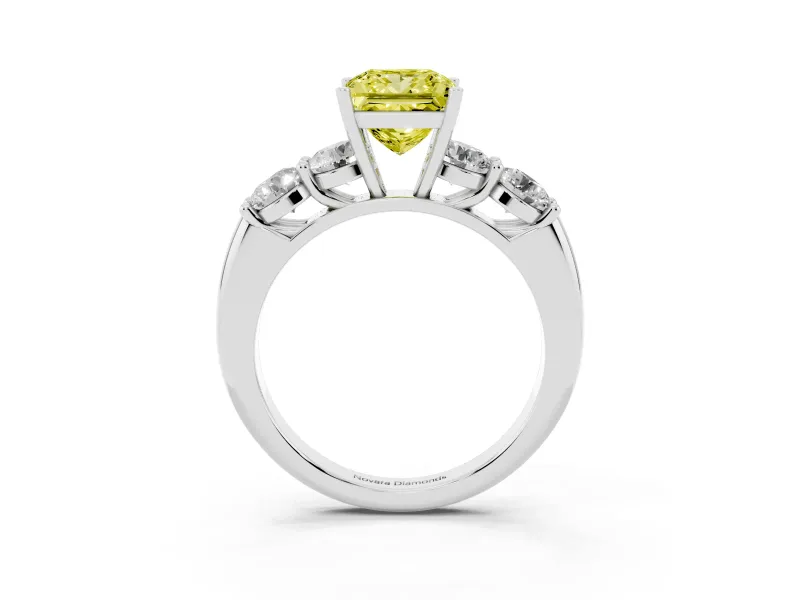Princess Cut Five Stone Engagement Ring Setting for a Fancy Yellow Lab-Grown Diamond | Plain Band | Sterling Silver
