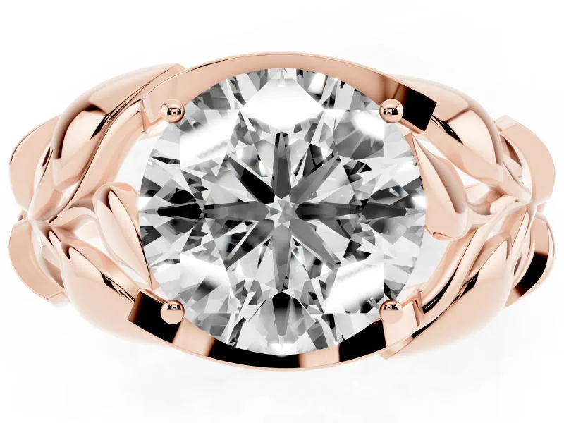 Round Leaf Bypass Engagement Ring Setting | Pave Leaf Accents | Rose Gold