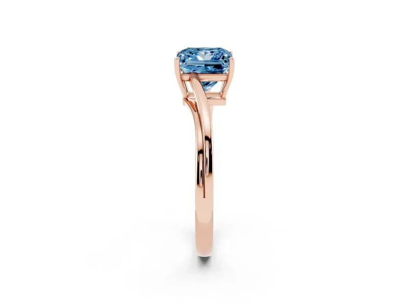 Fancy Blue Princess Cut Diamond Solitaire Twist Band Ring Set in Rose gold with Prong Setting