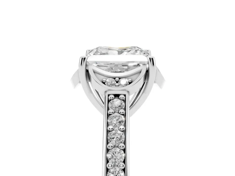 Princess Cut Floral Pavé Engagement Ring Setting | Petal Accents | Sterling Silver