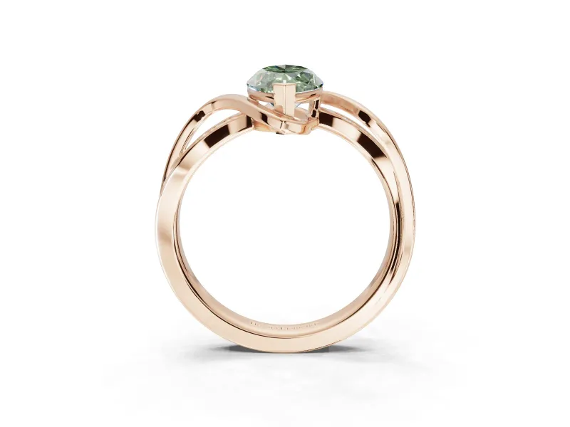 Marquise Bypass Solitaire Engagement Ring Setting for a Fancy Green Lab-Grown Diamond | Pavé Strands | Rose Gold