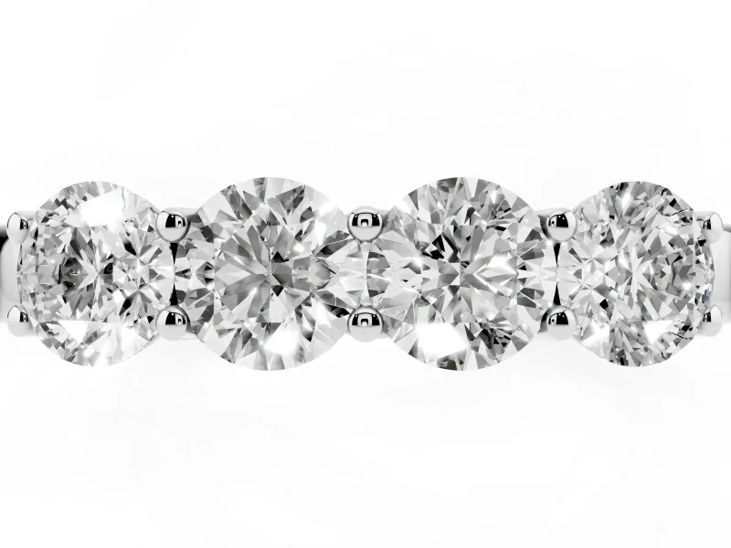 Round Lab-Grown Diamond Four Stone Wedding Band | Raised Prong Baskets | Sterling Silver
