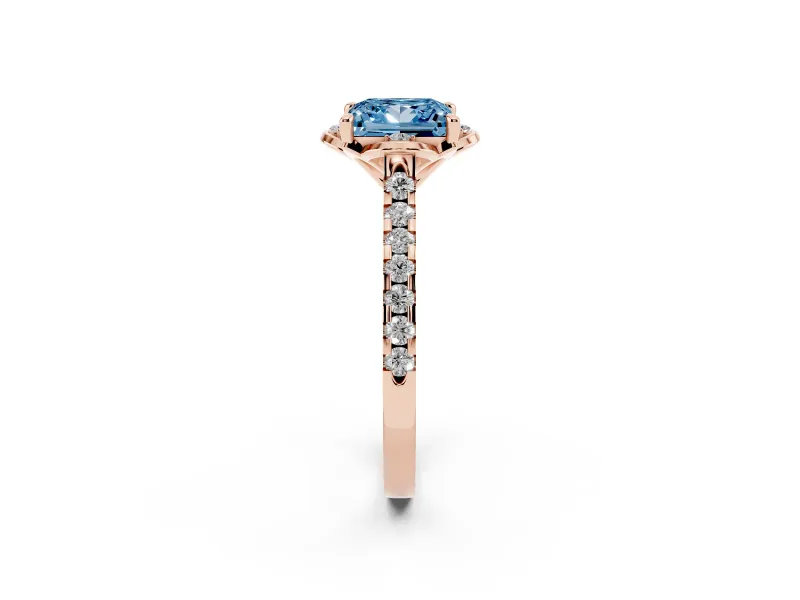 Princess Cut Floral Petal Engagement Ring Setting for a Fancy Blue Lab-Grown Diamond | Petal Accents | Rose Gold