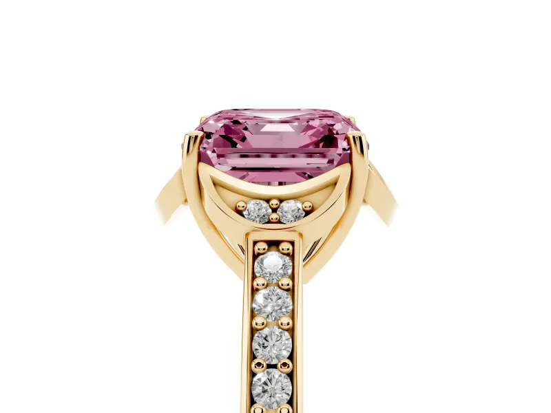 Asscher Cut Floral Pavé Engagement Ring Setting for a Fancy Pink Lab-Grown Diamond | Yellow Gold