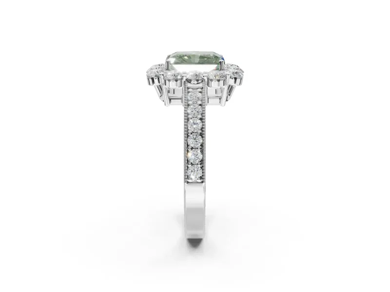 Radiant Cut Vintage Halo Engagement Ring Setting for a Fancy Green Lab-Grown Diamond | Sterling Silver