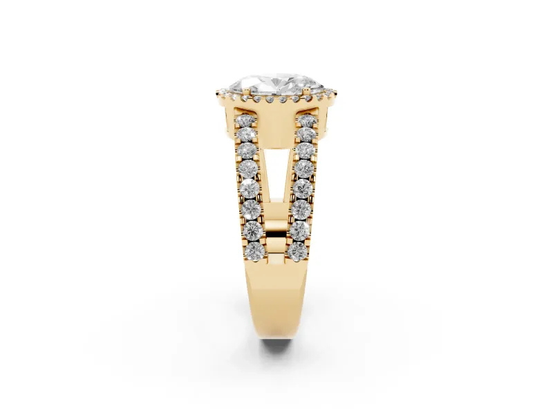 Oval Halo Split Shank Engagement Ring Setting | Pavé Strands | Yellow Gold