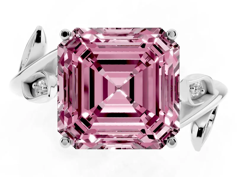 Asscher Cut Twisted Bypass Engagement Ring Setting for a Fancy Pink Lab-Grown Diamond | White Gold