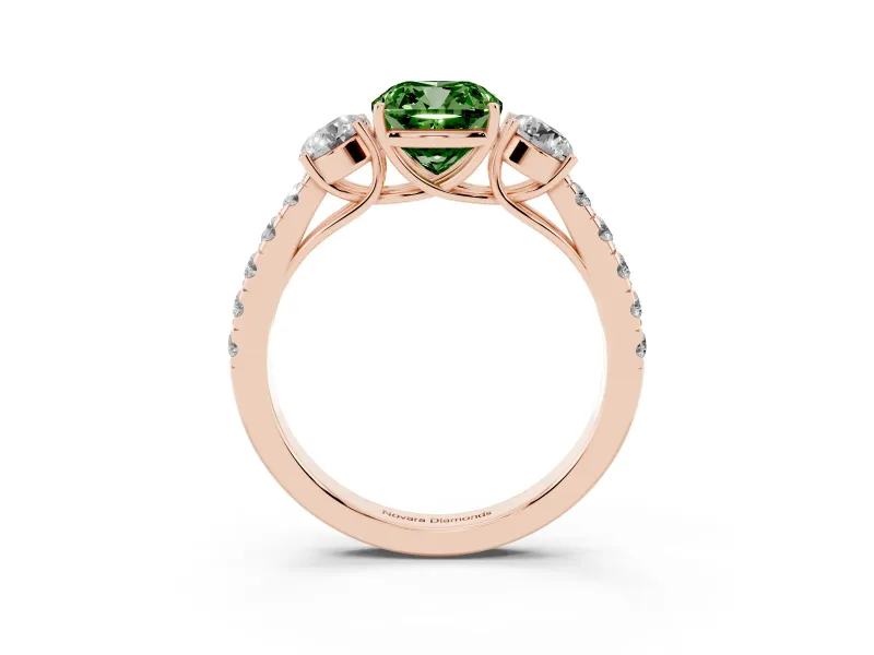 Cushion Cut Engagement Ring Setting for a Fancy Green Lab-Grown Diamond | Three Stone | Rose Gold