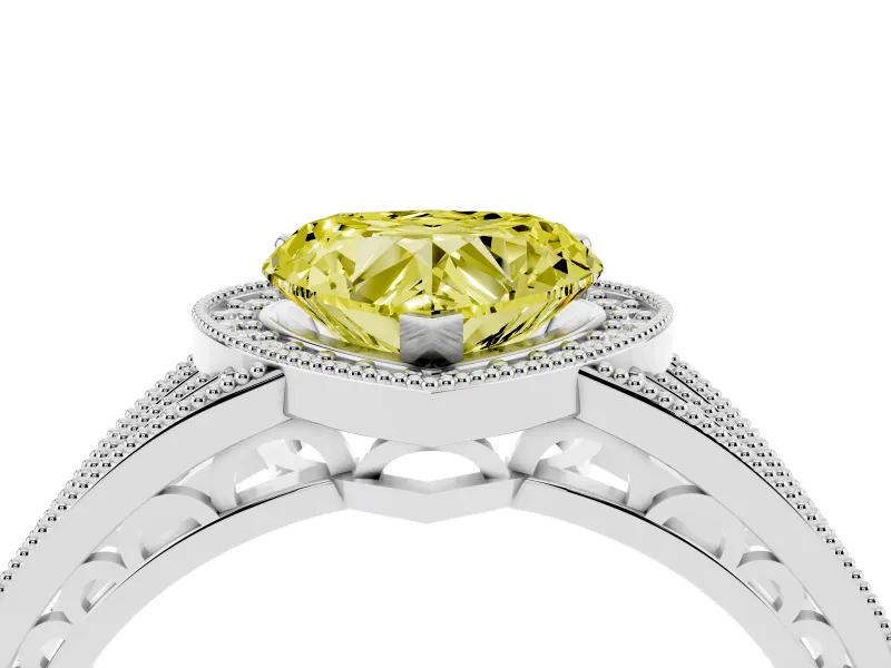 Heart-Shaped Milgrain Halo Engagement Ring Setting for a Fancy Yellow Lab-Grown Diamond | Split Shank | Platinum