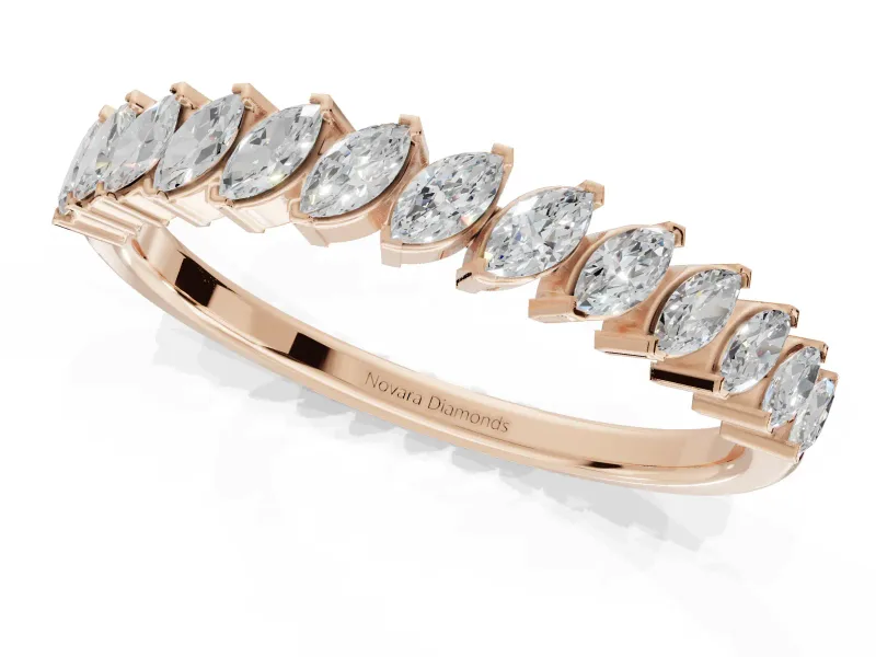 Marquise Lab-Grown Diamond Slanted Half Eternity Wedding Band | Tip Cups | Rose Gold