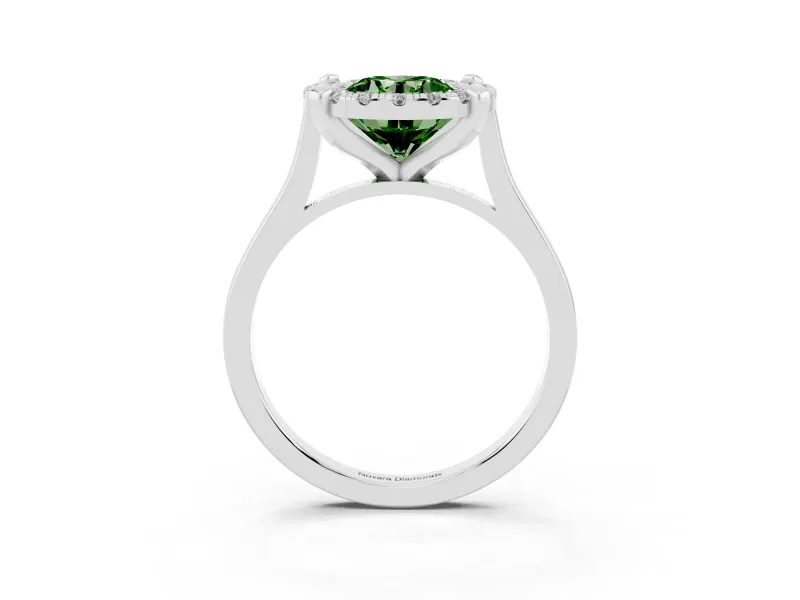 Round Claw Corner Halo Engagement Ring Setting for a Fancy Green Lab-Grown Diamond | Slim Plain Band | Sterling Silver