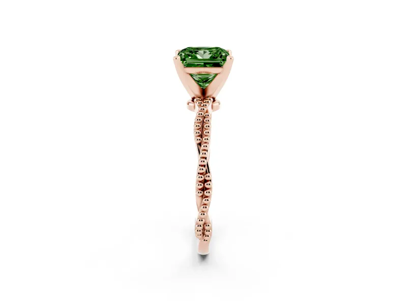 Princess Cut Twisted Engagement Ring Setting for a Fancy Green Lab-Grown Diamond | Beaded Twist | Rose Gold