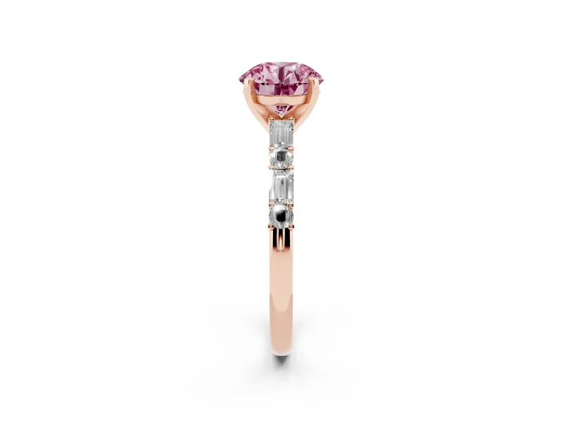 Round Baguette Side Stone Engagement Ring Setting for a Fancy Pink Lab-Grown Diamond | Rose Gold