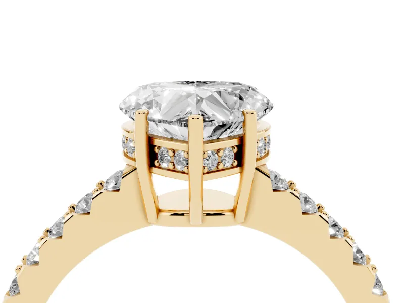 Heart-Shaped Hidden Halo Solitaire Engagement Ring Setting | Shared Prong Band | Yellow Gold