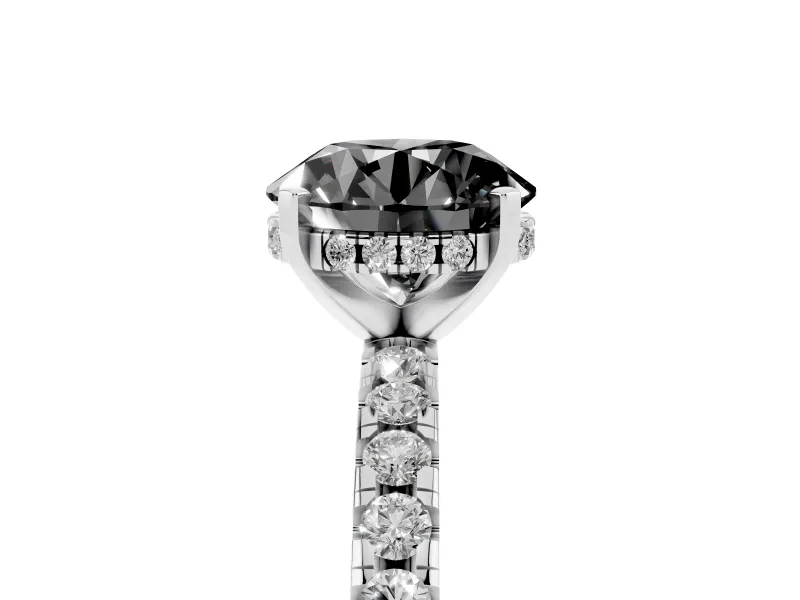 Round Hidden Halo Engagement Ring Setting | Pave Band | Sterling Silver