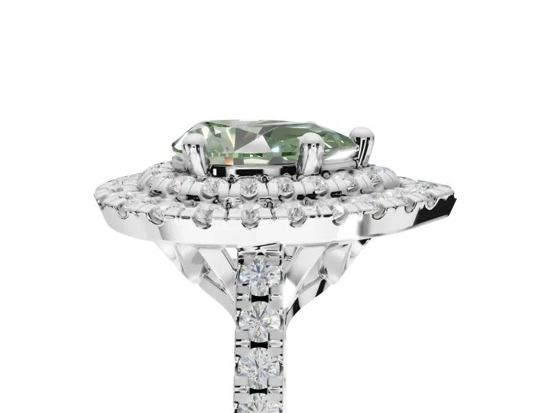 Pear-Shaped Double Halo Engagement Ring Setting for a Fancy Green Lab-Grown Diamond | Platinum