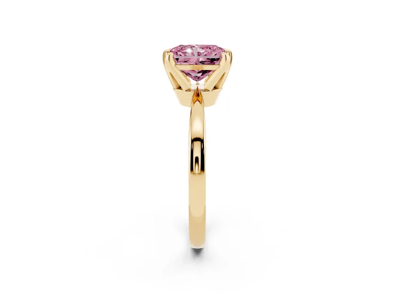 Radiant Cut Tapered Solitaire Engagement Ring Setting for a Fancy Pink Lab-Grown Diamond | Claw Prong Head | Yellow Gold