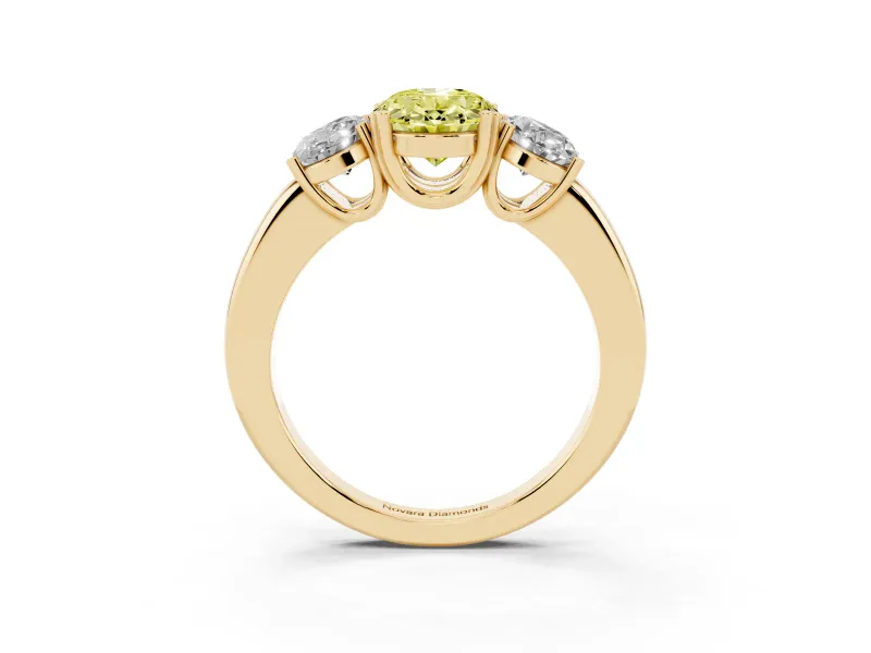 Oval Three Stone Engagement Ring Setting for a Fancy Yellow Lab-Grown Diamond | Double Claw Head | Yellow Gold