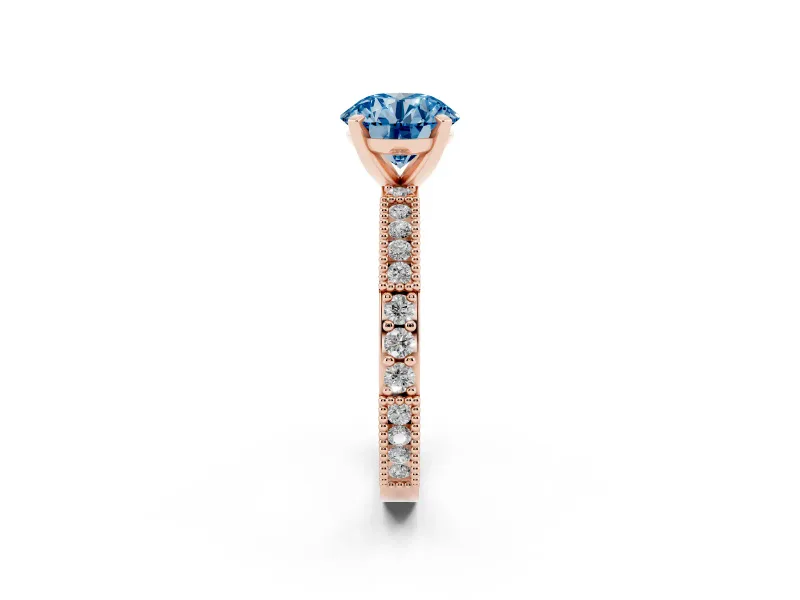 Round Vintage Pavé Engagement Ring Setting for a Fancy Blue Lab-Grown Diamond | Rose Gold