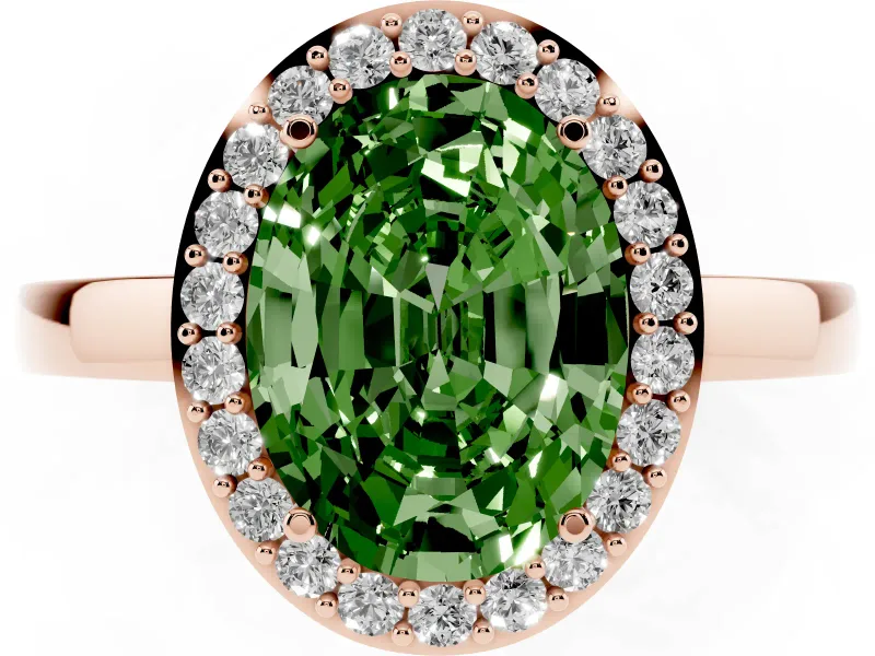 Fancy Green Oval Cut Diamond Halo Ring Set in Rose gold with Solitaire Band and Prong Setting
