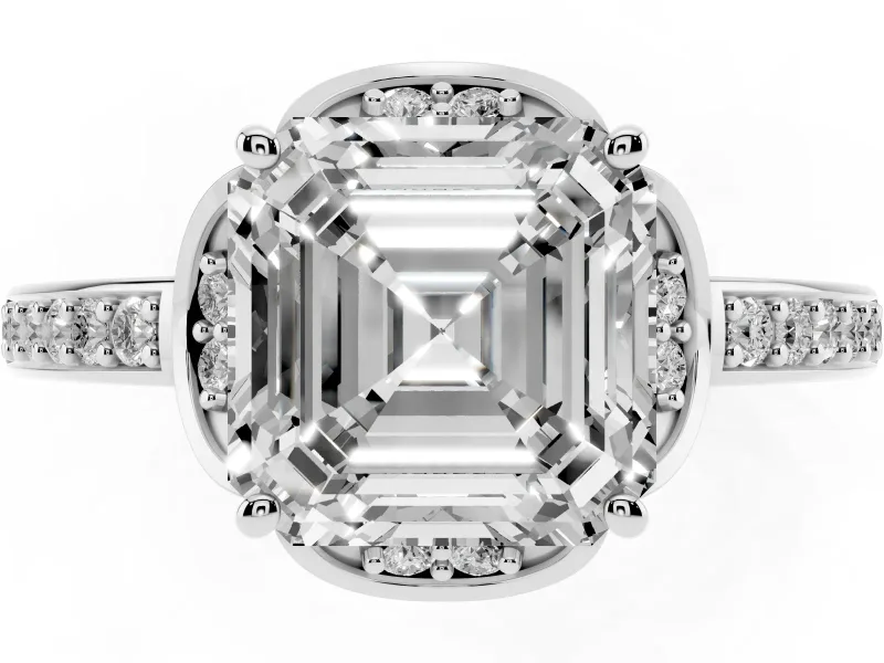 Asscher Cut Floral Pavé Engagement Ring Setting | Petal Accents | Platinum