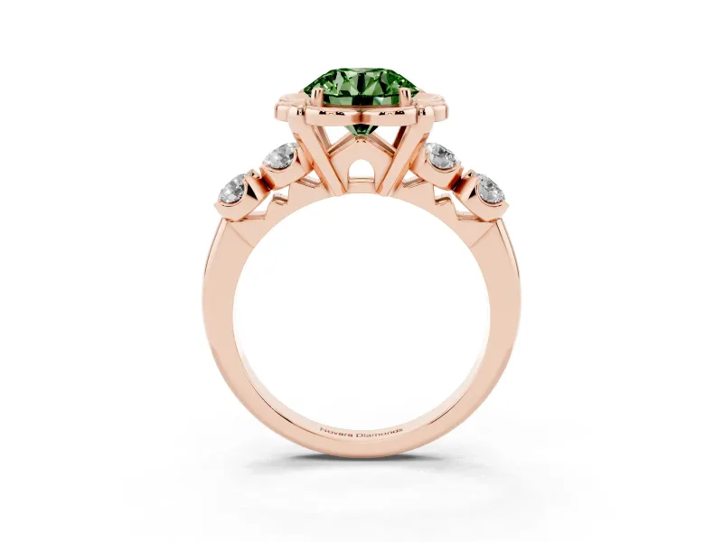 Round Floral Engagement Ring Setting for a Fancy Green Lab-Grown Diamond | Petal Frame | Rose Gold