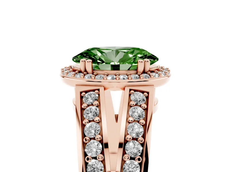 Oval Halo Engagement Ring Setting for a Fancy Green Lab-Grown Diamond | Split Shank | Rose Gold