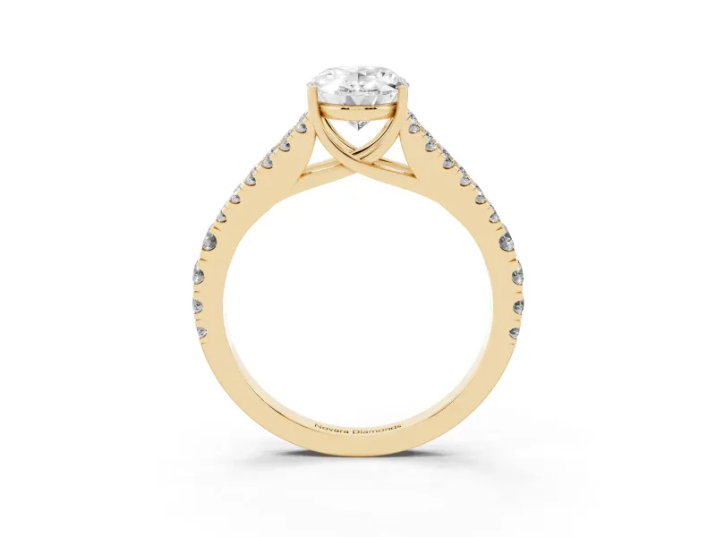 Oval Graduated Pave Split Shank Engagement Ring Setting | V Split Shoulders | Yellow Gold