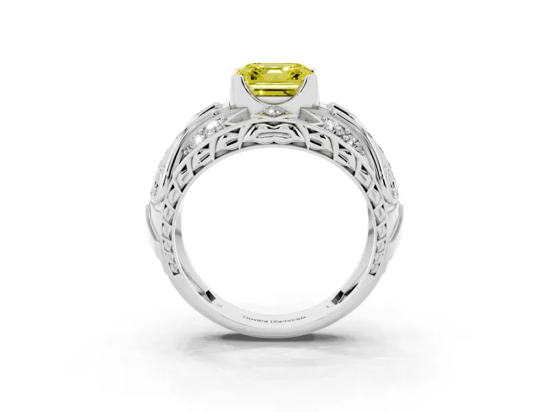Asscher Cut Art Deco Engagement Ring Setting for a Fancy Yellow Lab-Grown Diamond | Platinum