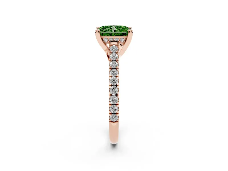 Radiant Cut Hidden Halo Pave Engagement Ring Setting for a Fancy Green Lab-Grown Diamond | Claw Prongs | Rose Gold