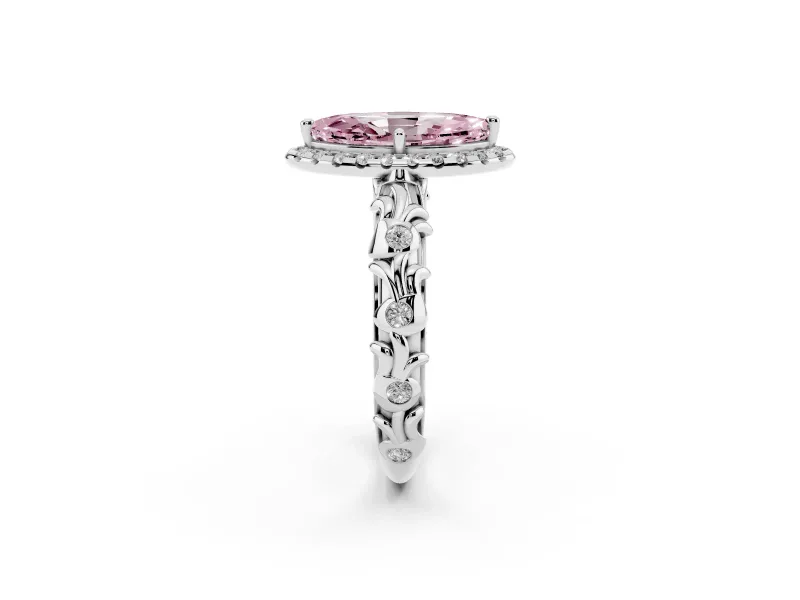 Marquise Leaf Halo Engagement Ring Setting for a Fancy Pink Lab-Grown Diamond | White Gold