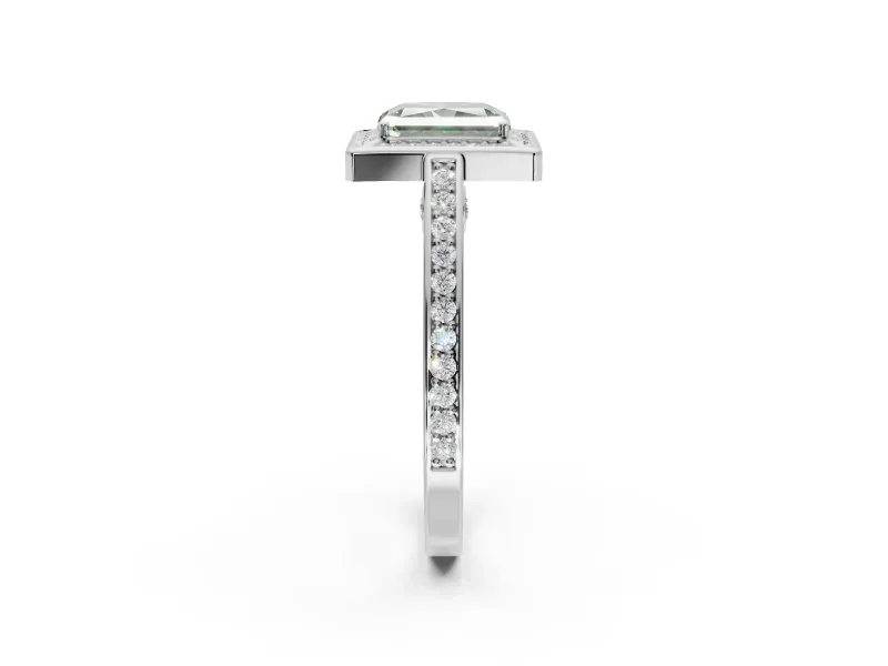 Radiant Cut Sectioned Halo Engagement Ring Setting for a Fancy Green Lab-Grown Diamond | White Gold
