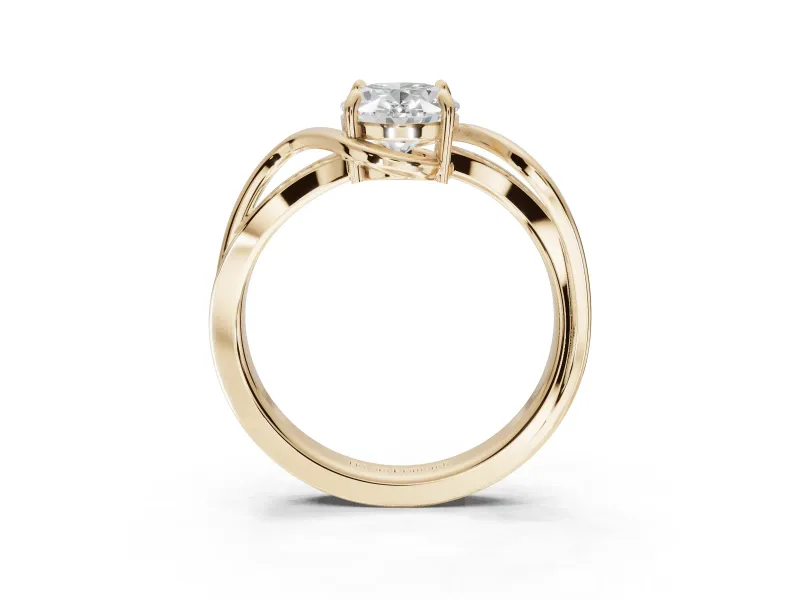 Oval Bypass Solitaire Engagement Ring Setting | Pavé and Plain Strands | Yellow Gold