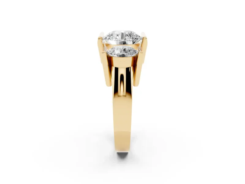 Round Channel-Set Three Stone Engagement Ring Setting | Wide Flat Band | Yellow Gold