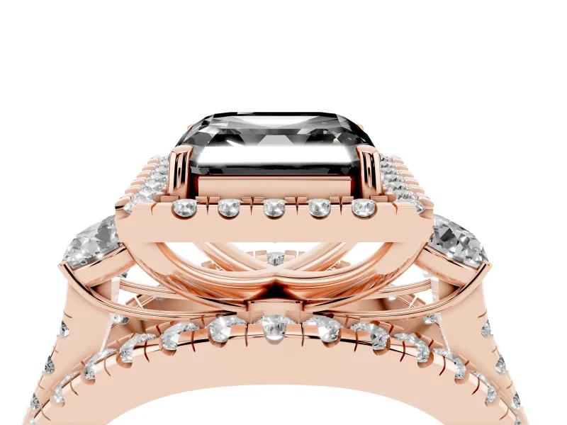Asscher Cut Halo Split Shank Engagement Ring Setting for a Black Center | Rose Gold
