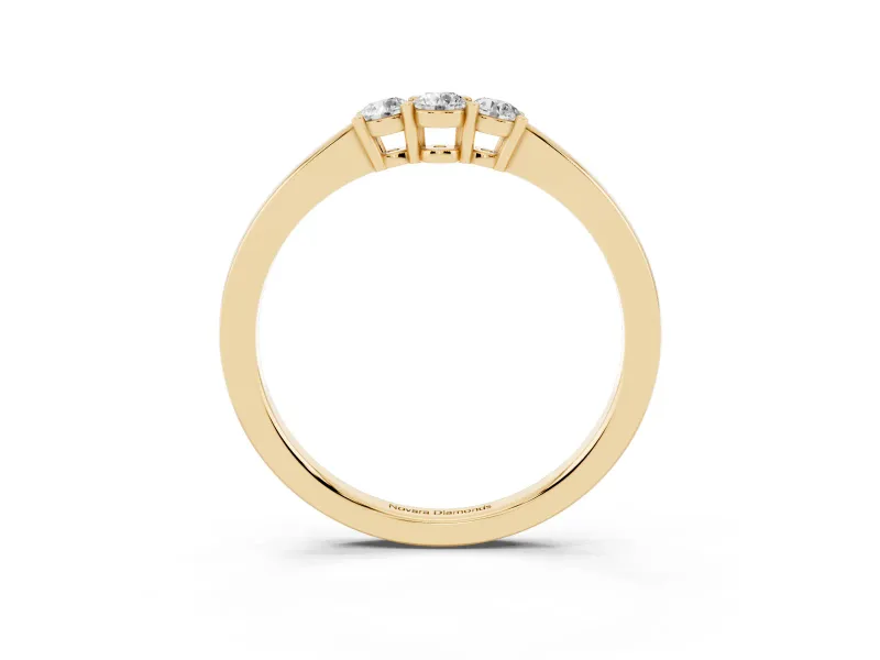 Round Lab-Grown Diamond Three Stone Curved Wedding Band | Prong Set | Yellow Gold