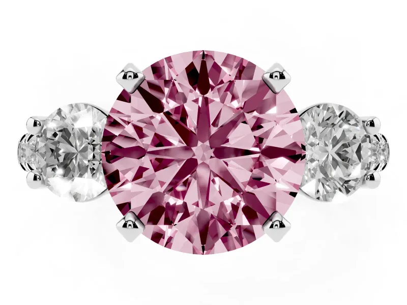 Round Three-Stone Engagement Ring Setting for a Fancy Pink Lab-Grown Diamond | White Gold