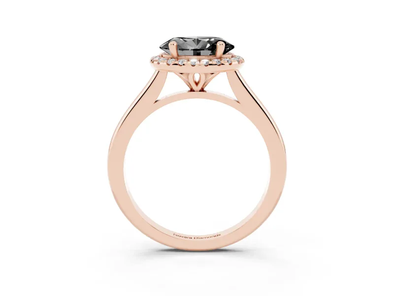 Oval Halo Engagement Ring Setting for a Black Center | Plain Polished Band | Rose Gold