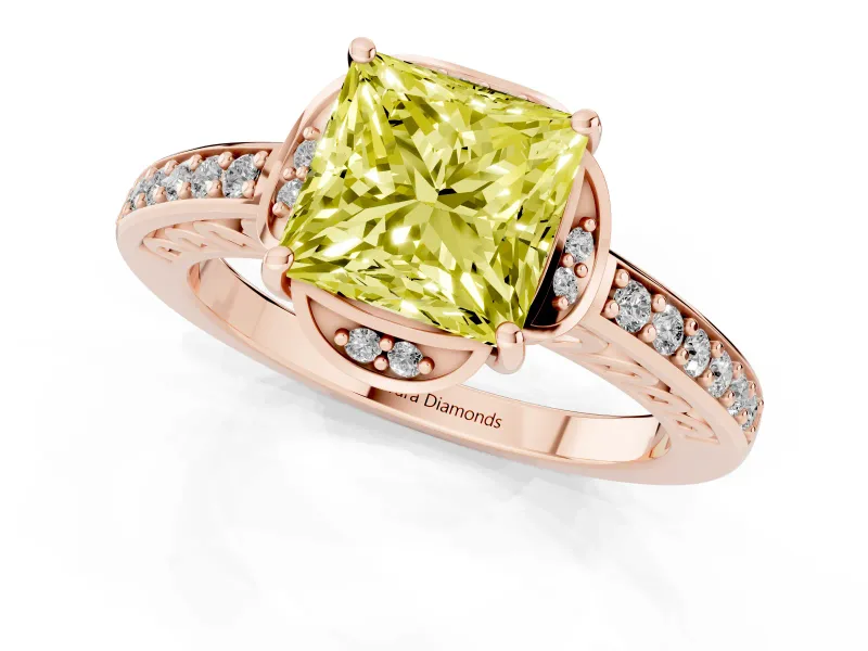 Princess Cut Floral Pavé Engagement Ring Setting for a Fancy Yellow Lab-Grown Diamond | Rose Gold