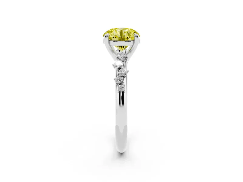 Round Graduated Engagement Ring Setting for a Fancy Yellow Lab-Grown Diamond | Sterling Silver