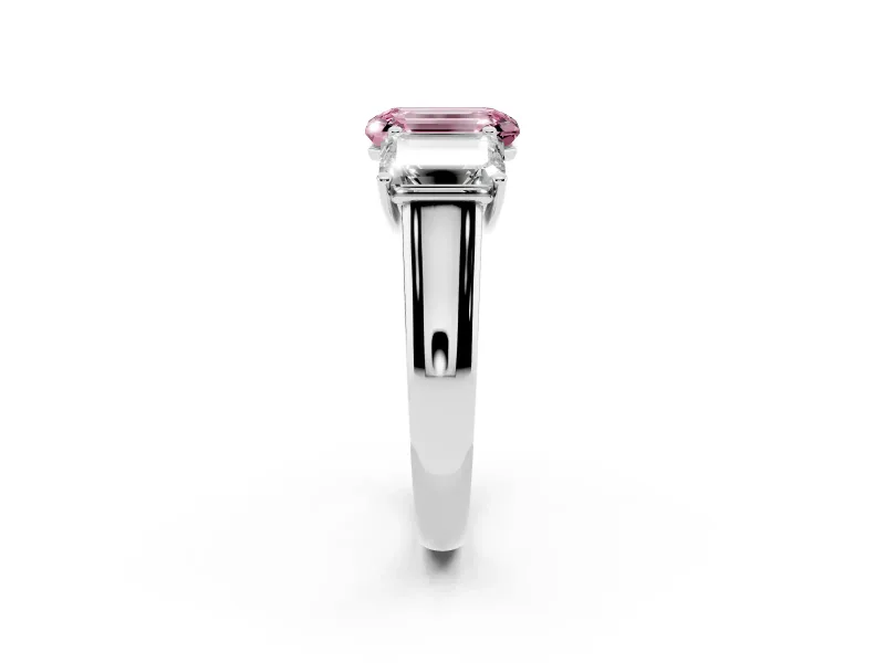 Emerald Cut Three Stone Engagement Ring Setting for a Fancy Pink Lab-Grown Diamond | Basket Prong Heads | Platinum