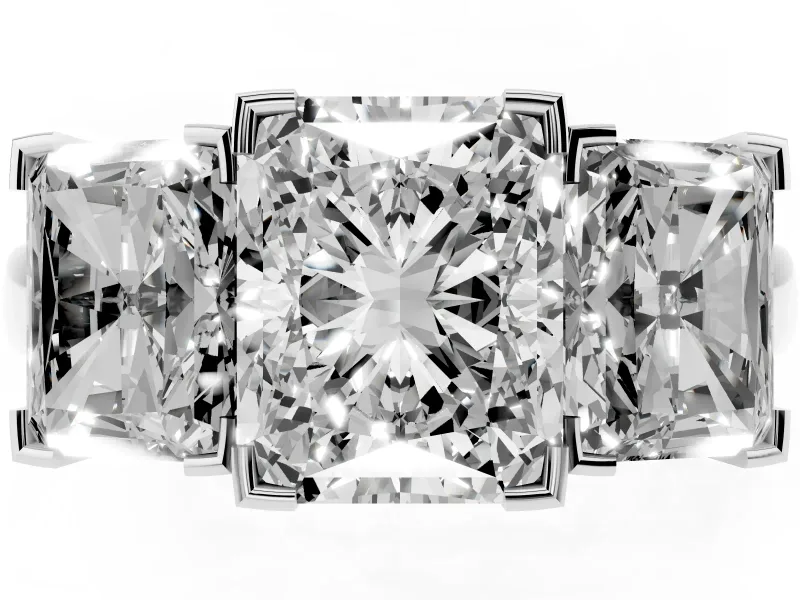 Radiant Cut Three Stone Engagement Ring Setting | Large Side Stones | Sterling Silver