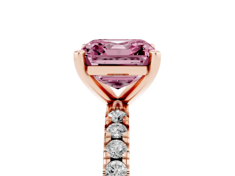 Asscher Cut Pavé Engagement Ring Setting for a Fancy Pink Lab-Grown Diamond | Rose Gold