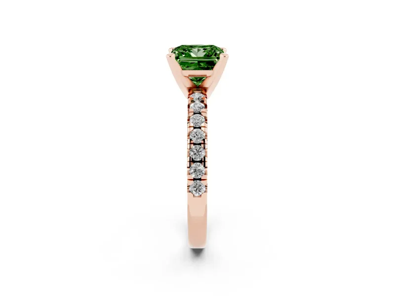 Princess Cut Pavé Solitaire Engagement Ring Setting for a Fancy Green Lab-Grown Diamond | Rose Gold