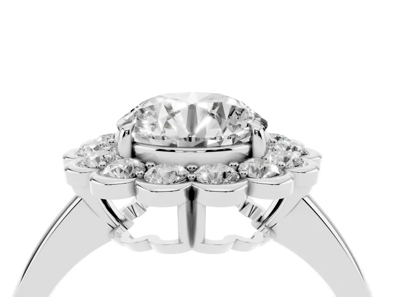 Round Scalloped Cluster Halo Engagement Ring Setting | Plain Band | Platinum