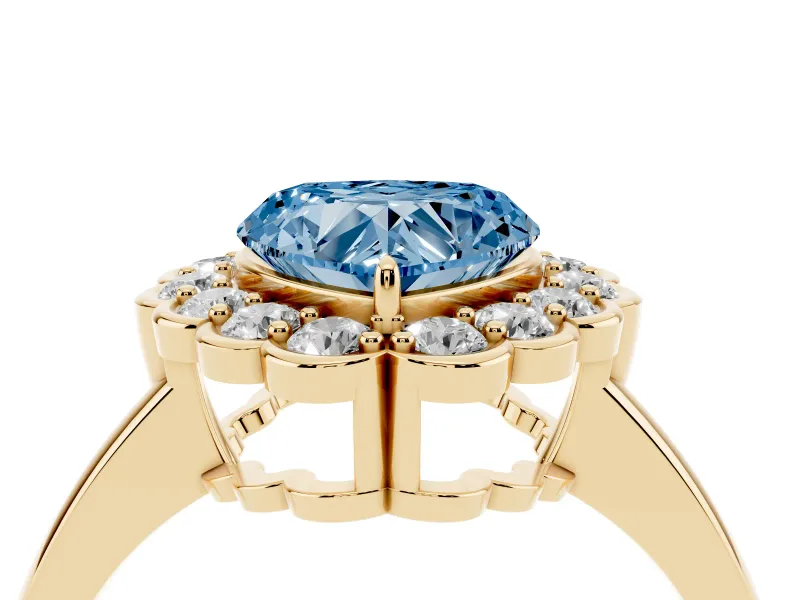 Heart-Shaped Halo Engagement Ring Setting for a Fancy Blue Lab-Grown Diamond | Yellow Gold - Design NV-24719