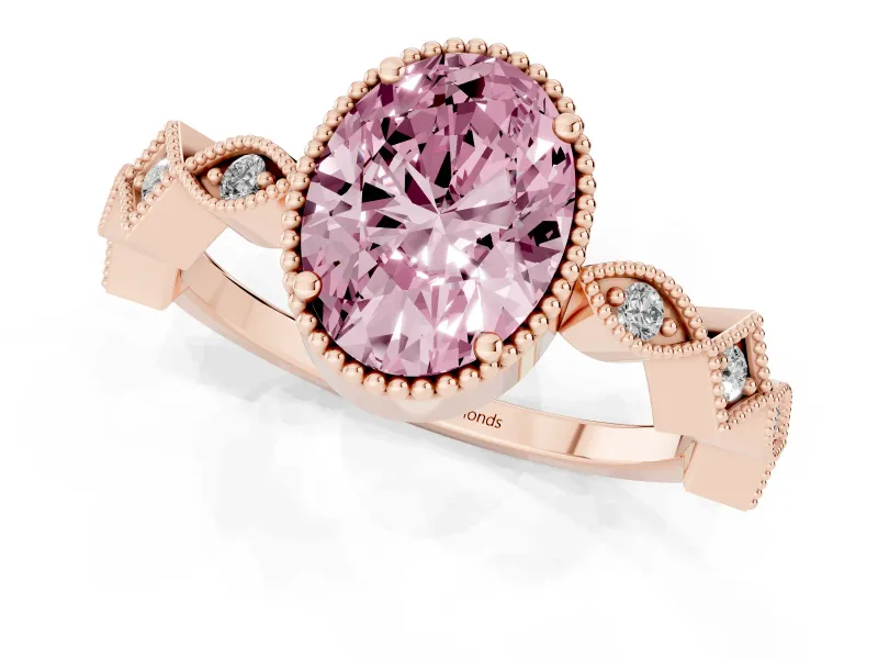 Oval Milgrain Bezel Engagement Ring Setting for a Fancy Pink Lab-Grown Diamond | Rose Gold